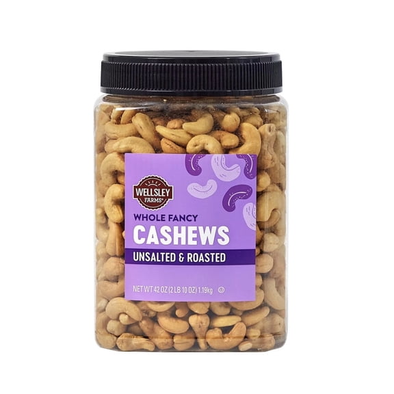 Wellsley Farms Whole Fancy Roasted Unsalted Cashews, 42 oz.