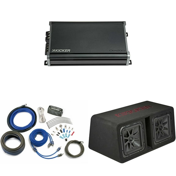 Kicker 45DL7R122 Dual 12" L7R 2-Ohm Loaded Vented Enclosure - w/ CXA1200.1 Amp, Wiring Kit Bundle