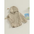 thumbnail image 3 of FOCUSNORM Baby Hooded Romper Long Sleeve Chest Pocket Solid Color Bodysuit Newborn Playsuit, 3 of 9