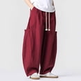 thumbnail image 4 of SAWOBUUN Mens Casual Barrel Pants Wide Leg Elastic Waist Drawstring Loose Fit Trousers Casual Summer Streetwear with Side Pockets, 4 of 6