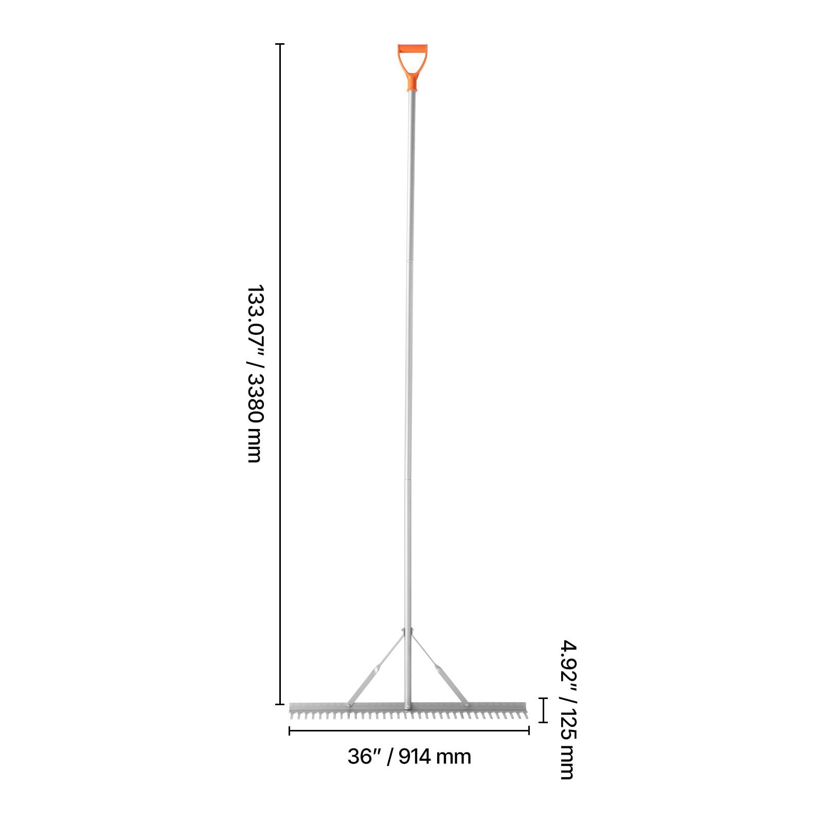 Landscape Rake 36" Wide with 102" Adjustable Handle, Aluminum Alloy, 51.84ft Rope, Buoyant Foam for Lake Pond Weeds Leaves Clearing