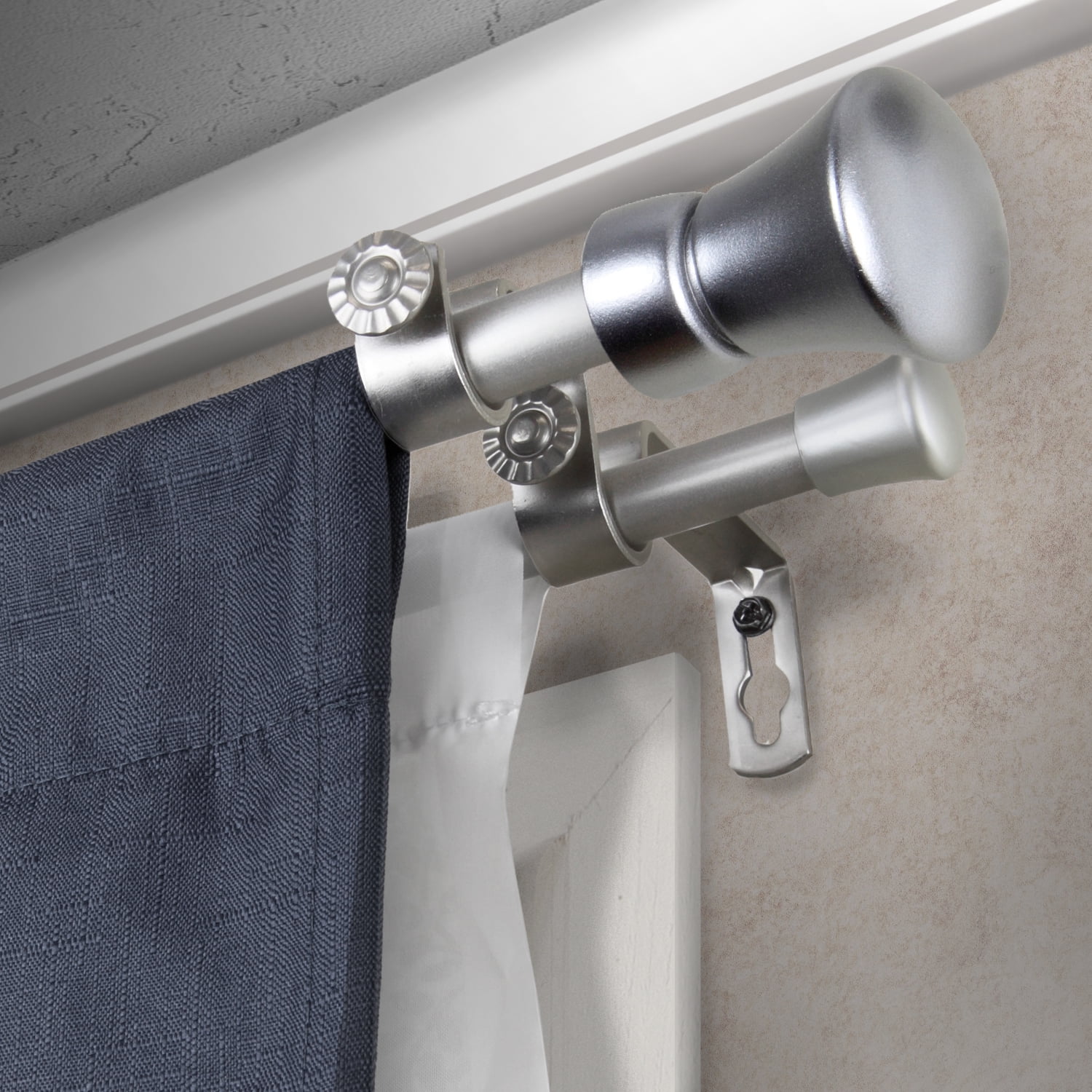 Central Design Products Steel 0.62" Modern Double Curtain Rod, Silver