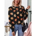 thumbnail image 4 of Suéter de Punto Jacquard de Moda con Estampado de Hojas Otoñales para Mujer. Cuello Redondo, Larga, Tejido Suave y Cómodo. Negro L, 4 of 6