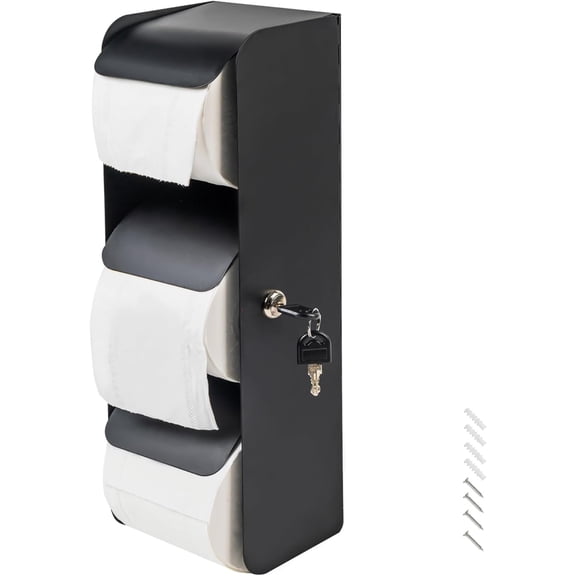 Commercial Stainless Steel Toilet Paper/Tissue Dispenser - 3/Double Roll Holder with Lock, Wall Mount for Bathroom/Restroom (1, Black)