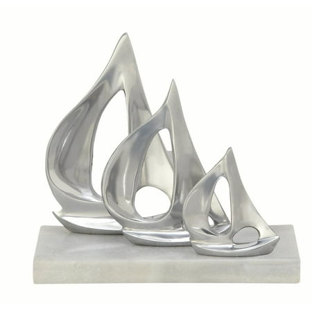 10 Aluminum Boat - Decmode coastal 9 x 10 inch stylized sailboats aluminum and stoneware sculpture beach décor, silver