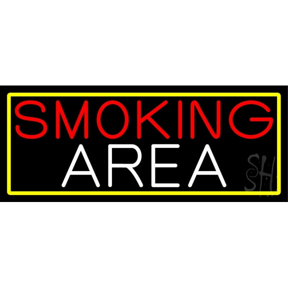 Smoking Area With Yellow Border LED Neon Sign 10 x 24 - inches, Clear Edge Cut Acrylic Backing, with Dimmer - Bright and Premium built indoor LED Neon Sign for Bar decor.