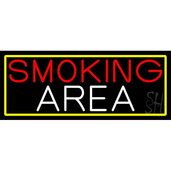 Smoking Area With Yellow Border LED Neon Sign 13 x 32 - inches, Clear Edge Cut Acrylic Backing, with Dimmer - Bright and Premium built indoor LED Neon Sign for Bar decor.