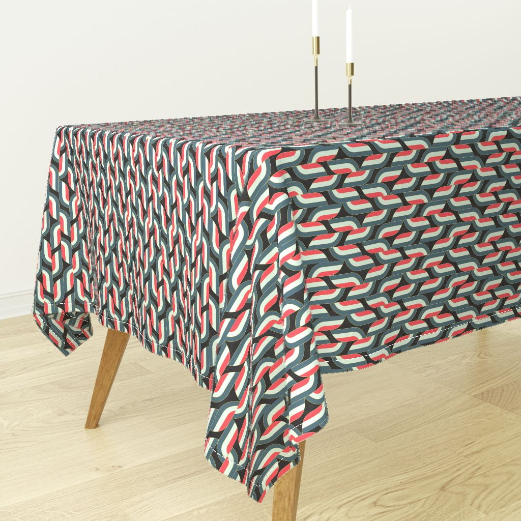 Tablecloth Retro Vintage Art Deco Geometric Abstract Floral Teal Cotton Sateen