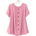 thumbnail image 5 of GUACER Womens Summer Short Sleeve Blouses Casual Round Neck Cotton Linen Button Trendy T Shirts, 5 of 9