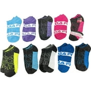 Fila Kids Girls 10-Pack Half Cushion No Show Socks with Hair Ties Motivation Words - Charcoal Heather, Girls Small Shoe Sizes 7-10