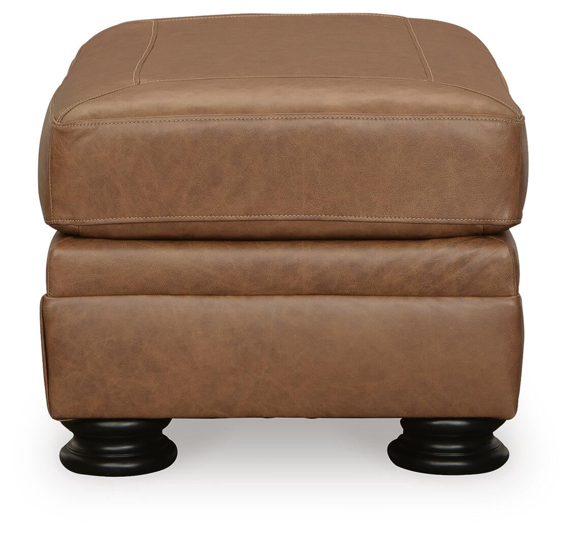 Signature Design by Ashley Traditional Carianna Leather Ottoman, Caramel