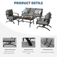 thumbnail image 5 of ALAULM 4 Piece Patio Furniture Set,Outdoor Metal Patio Furniture with Coffee Table & Rocking Chairs Conversation Set for Porch,Backyard,Poolside, Garden-Grey, 5 of 8