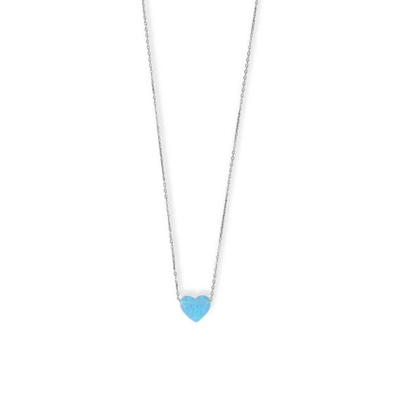 Women's .925 Sterling Silver 16" + 2" Synthetic Opal Heart Necklace