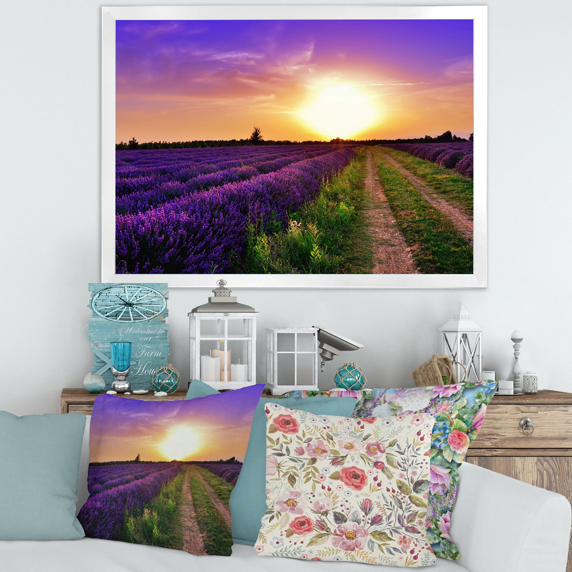 Designart 'Lavender Field At Sunrise II' Farmhouse Framed Art Print