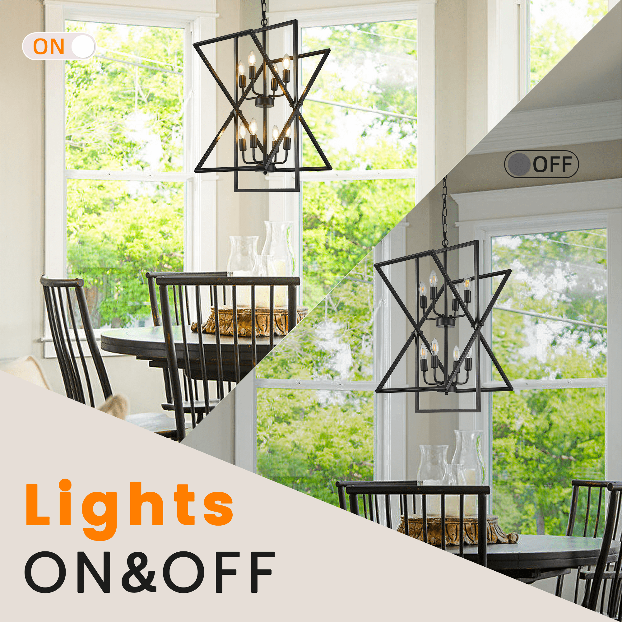 bokifol Black Chandelier,8-Light Farmhouse Chandeliers for Dining Room,Modern Rectangle Kitchen Island Lighting,Dining Room Light Fixtures Over Table