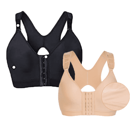 

Wehilion Women Post Surgery Bra Front Closure Sport Bra Removable Pads Wirefree