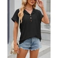 thumbnail image 5 of Cuteduck Women's Hooded V-Neck Short Sleeve T-Shirt, Summer Loose Fit Button Down Top S-XXL, 5 of 6