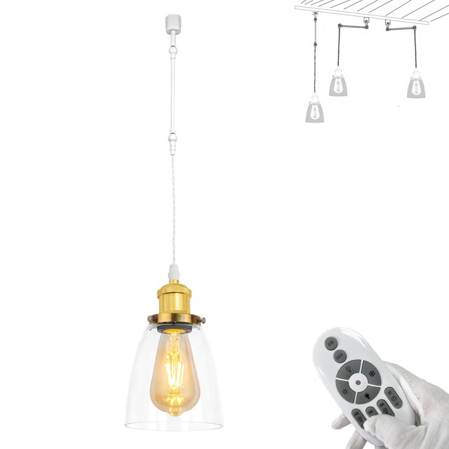 FSLiving Gimbaled LED Track Pendant Light,Adjustable Height Juno Track Lighting,Retro Gold Socket&Clear Glass Shade, Remote Control with E26 Smart LED Edison Bulb for Vaulted Ceiling - 1 Light