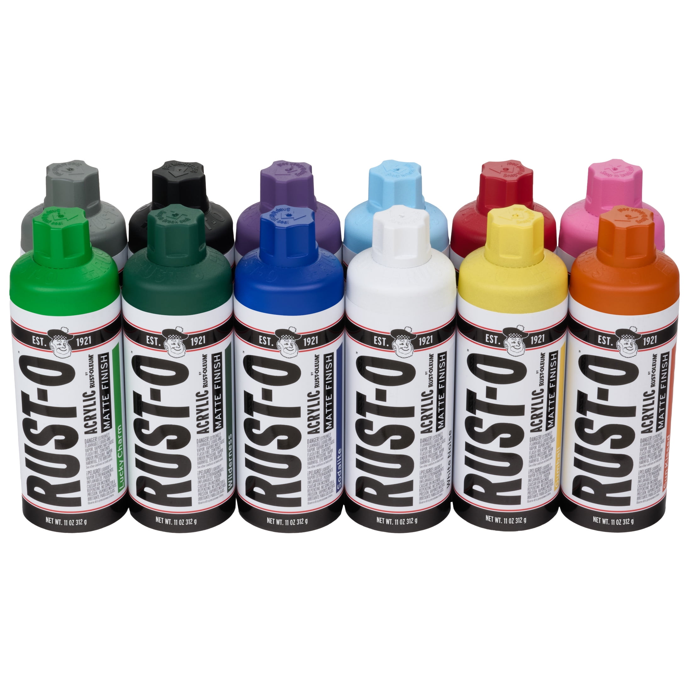 12 Pack, Rust-Oleum Rust-O Acrylic Matte Spray Paint Variety Pack-393872, 11 oz