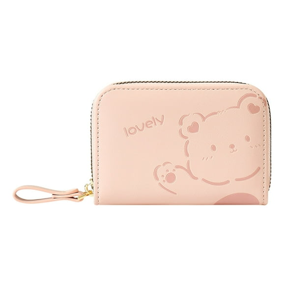 Bmisegm Ladies Zipper Mini Card Card Holder Ladies Cartoon PU Bear Purse Wallet Purse Pink One Size