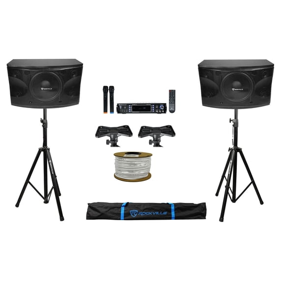 DJ Package w/ (2) 12" 1600 Watt Speakers Bluetooth Amplifier Stands Cables Bag   Rockville R14GSBR100 Red/Blk 14 Gauge 100' Ft. Mini Spool Car Audio Speaker Wire