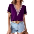 thumbnail image 1 of Txlixc Tops sueltos para mujer, manga corta, cuello en V, informal, fiesta, club, primavera, verano, patchwork Txlixc  Casual, 1 of 2