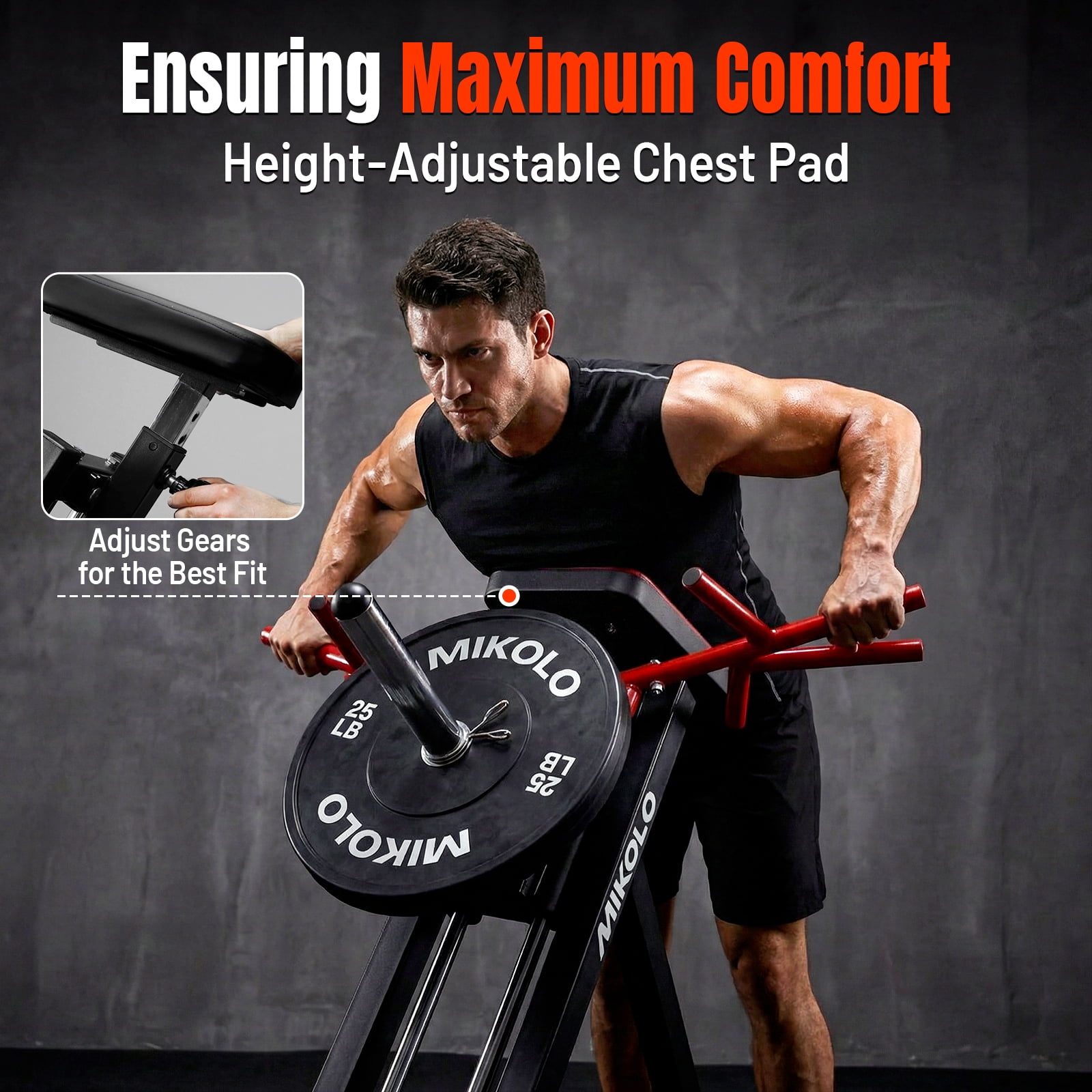 Mikolo Linear Row Machine, Back Workout Machine for Home Gym, Plate-Loaded Back Machine with Linear Bearing, Back Row Machine LAT Strength Training Equipment S7