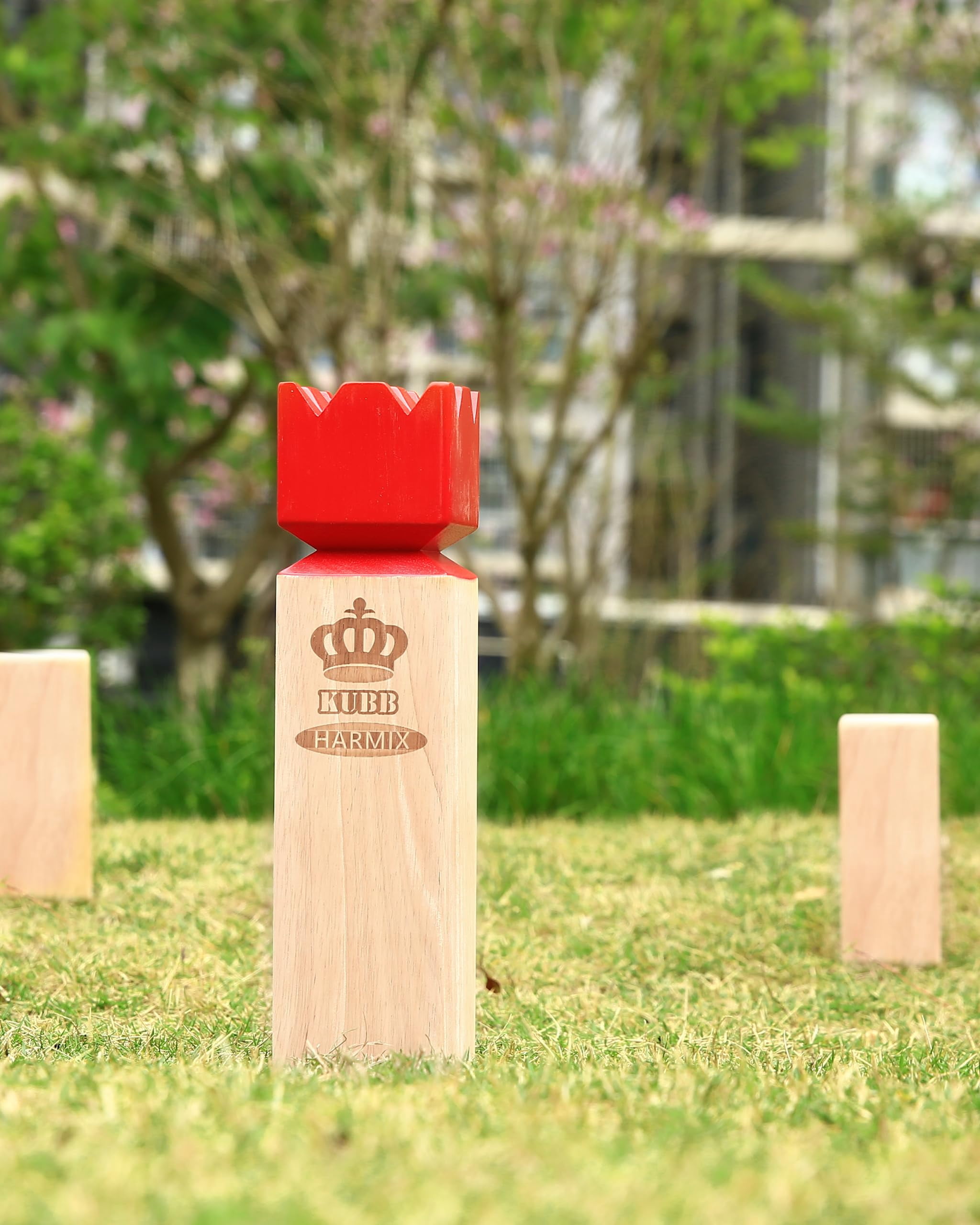 HARMIX Kubb Yard Game Kit | Viking Chess Outdoor Throw Clash Game with Carry Bag– Rubber Wooden Backyard Lawn Play for Teens, Adults & Family