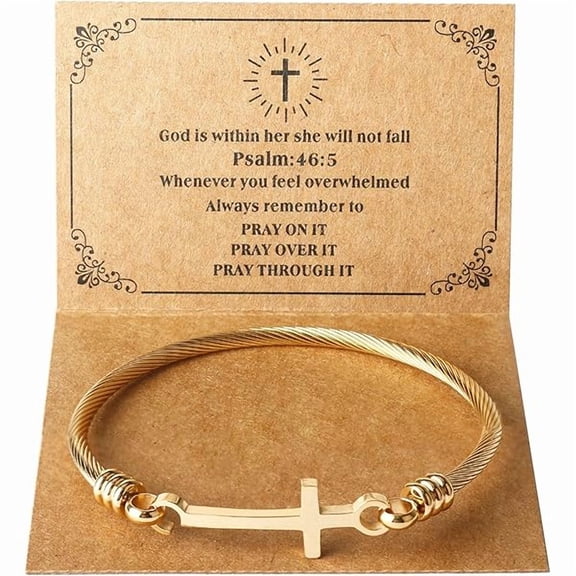 ZLC Religious Gift for Her Christian Cross Bracelet Bible Verse God is Within Her She Will Not Fall Inspirational Bracelets For Women Stainless Steel Jewelry Gift To Daughter Best Friend
