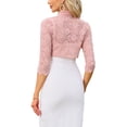thumbnail image 3 of INSPIRE CHIC Elegant Lace Bolero Shrug for Women 3/4 Sleeve Sheer Floral Lace Cardigan Top XS Pink, 3 of 6