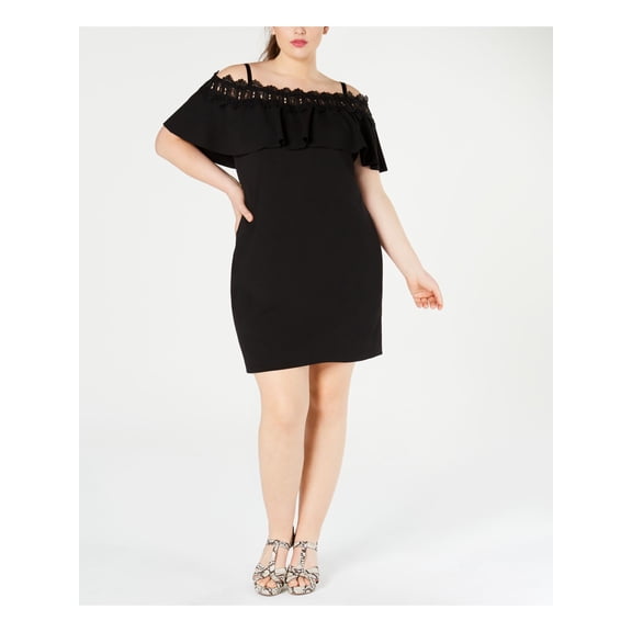 BCX Womens Black Bell Sleeve Off Shoulder Short Sheath Party Dress Size: XL