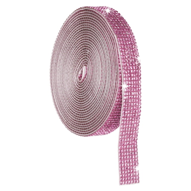 Cinta de Rhinestone de Cristal Autoadhesiva, Rollo de 7 Filas de Cinta de Diamante de 4 Yardas Color Rojo Rosa
