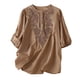 thumbnail image 2 of Puntoco Camisa De Algodón Y Lino Bordada De Gran Tamaño Estilo Occidental Para Mujer, Camisa Jersey De Cuello Redondo Adelgazante Versátil, Camiseta, Caqui M/3, Regalo Para Mujer, 2 of 3