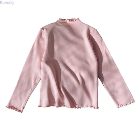 Kureaily Girls Ruffled Stretch Long Sleeve Shirt Solid Color Blouse Cute Top For Autumn Winter Season 3-4 Years