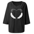 thumbnail image 4 of IROINNID Plus Size Shirts for Women Cotton Shirts for Women Casual Printed V- Neck Three Quarter Sleeve T-shirt Blouse Loose Tops,Black, 4 of 5