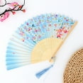 thumbnail image 2 of 1 Pcs Handheld Floral Folding Fans Hand Held Silk Bamboo Fans Antique Fan, Chinese Antique Folding Fan For Dancing Wedding Decoration, 2 of 5