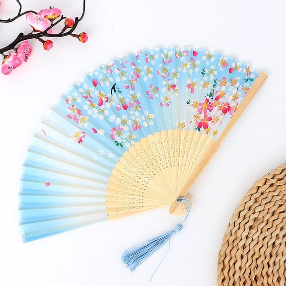 Antique Folding Fan, Chinese Traditional Dance & Decorative Fan With Intricate Floral Motifs, Bamboo Fan Frame For Durable Lightweight Handling, Delicate Tassel Accent Compact