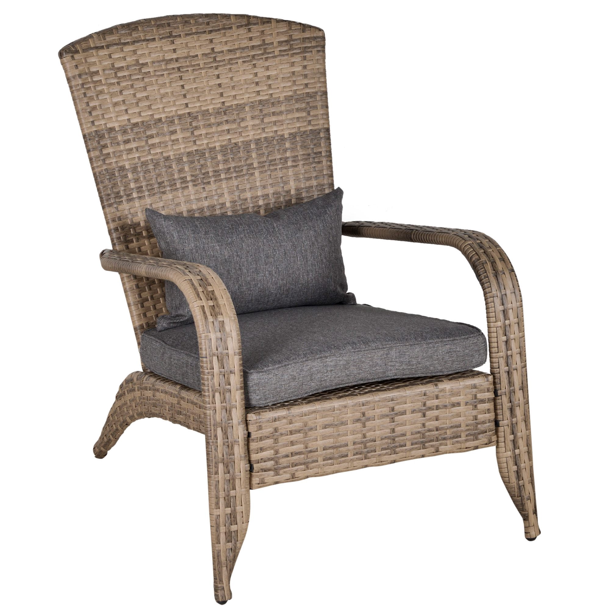 Outsunny Patio Wicker Adirondack Chair, Outdoor All-Weather Rattan Fire Pit Chair w/ Soft Cushions, Tall Curved Backrest and Comfortable Armrests for Deck or Garden, Charcoal Gray
