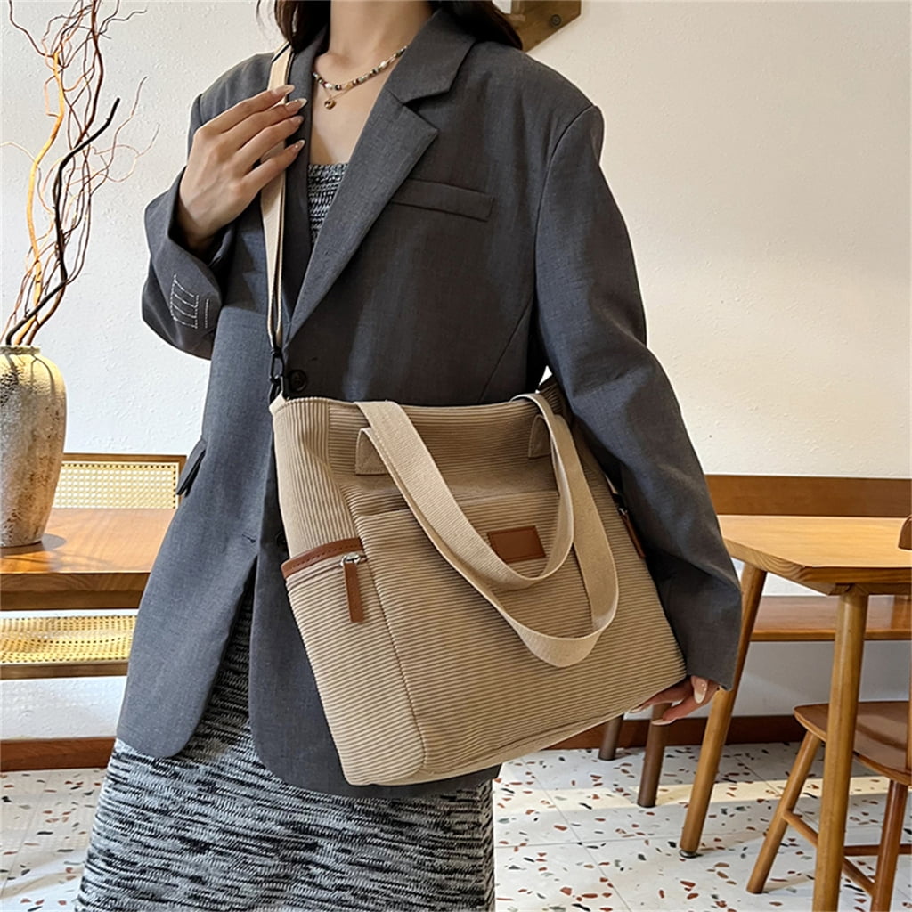 FENOHREFE Corduroy Bag For Women Large Capacity Shoulder Purse Handbag Crossbody Bag With Adjustable Strap Satchel Top Handle Bags