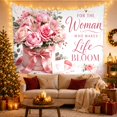 thumbnail image 3 of Pink Roses With Life Bloom Lettering, Inspirational Watercolor Style for Flower Lovers, Botanical Wall Art, Mother's Day Gift Tapestry Wall Hanging for Bedroom and Living Room, 3 of 7