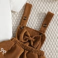 thumbnail image 4 of HCNTES Toddler Baby Girl Outfits Short Sleeve Ribbed T-Shirt Bow Overall Dresses Suspender Skirt Set Birthday Girl Outfit, 4 of 6