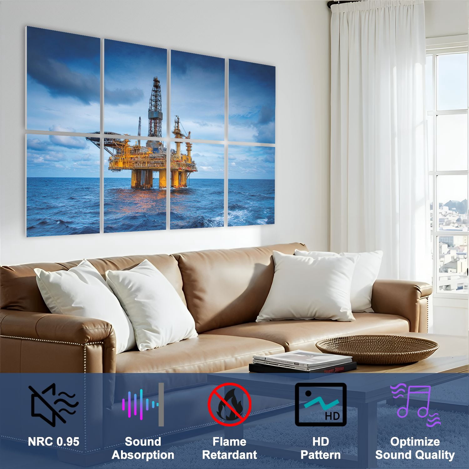 8 Pack Art Acoustic Panels Sound Absorbing oil gas Decorative Soundproof Wall Panels Self Adhesive for Nursery Game Room Bedroom 48"x32"