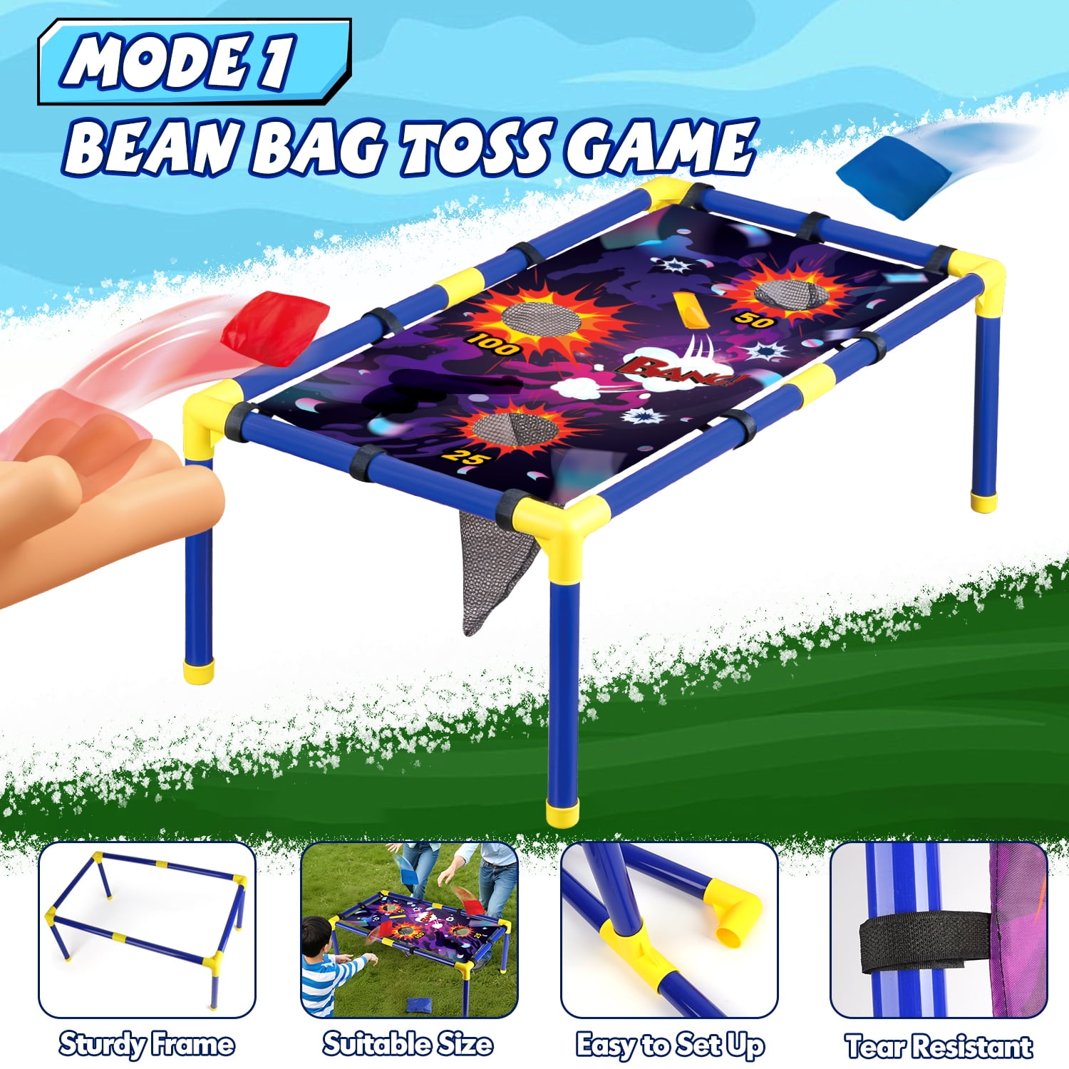 UQN Bean Bag Toss Game for Kids 3-8, 3-in-1 Outdoor Cornhole Game Set with Shooting & Ring Toss Games for Kids, Backyard Indoor Outside Toys for Boys Girls Ages 5 6 7 8 9 10, Birthday Party Game Gift