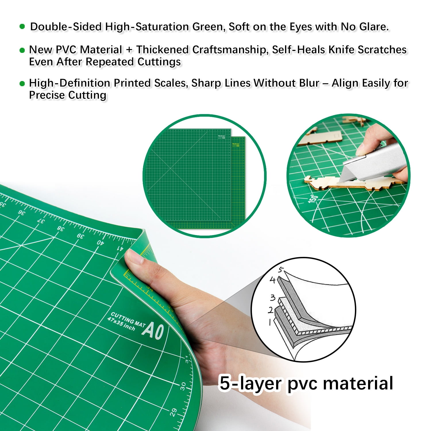 Large Self-Healing Cutting Mat 36"x48" 5-Ply Green Double-Sided Non-Slip for Sewing Quilting Fabric