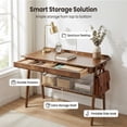 thumbnail image 3 of Solid Wood Writing Desk with 2 Drawers and Storage Shelf, Mid-Century Modern Home Office Desk for Small Spaces and Study, Walnut, 3 of 11