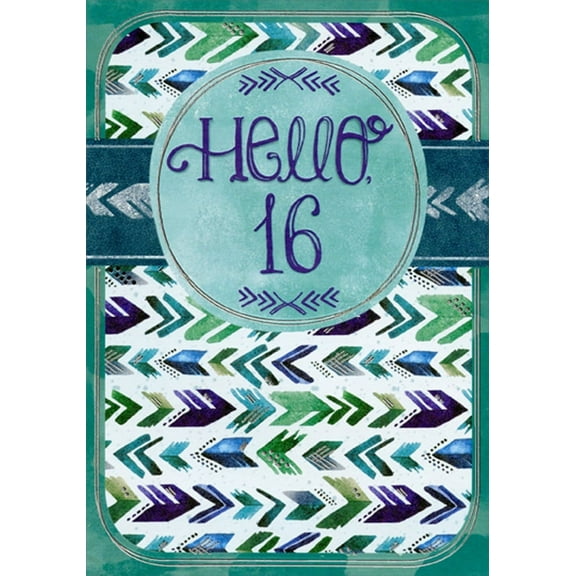Designer Greetings Hello 16 Green, Blue and Purple Arrows Age 16 / 16th Birthday Card