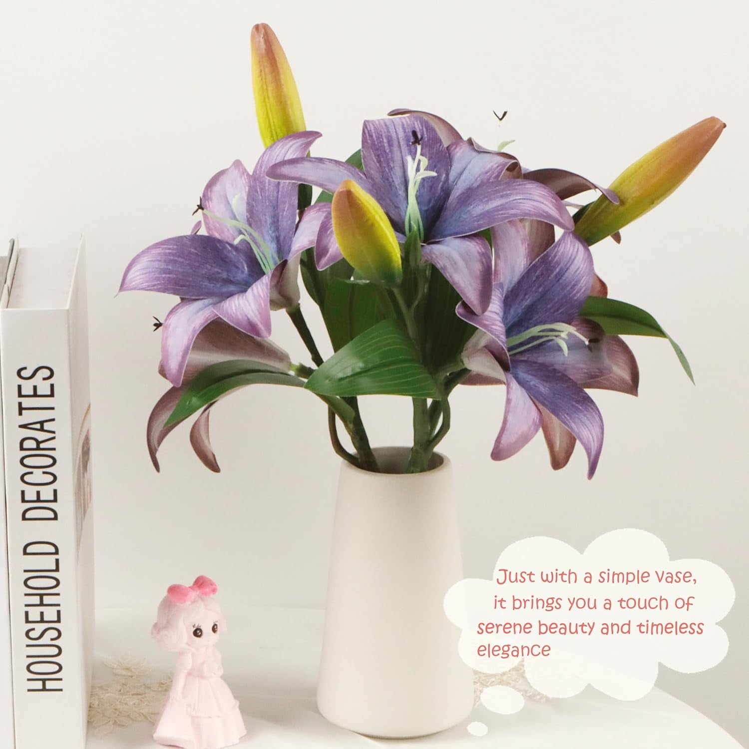6pcs Tiger Lily Artificial Flowers, 15 Inch Faux Lilies Flower with 2 Blooms and 1 Bud, Latex Real Touch Easter Lily Flowers for Home Décor Centerpiece Wedding Bouquet,Deep Purple