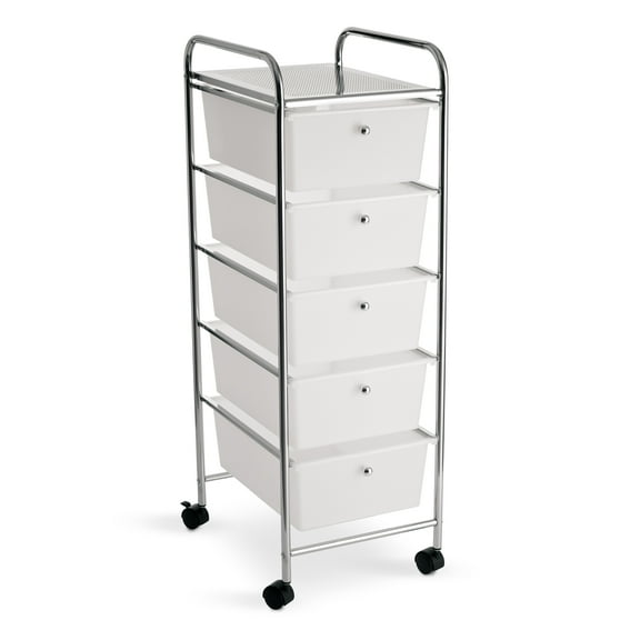 5 Drawer Clear Rolling Cart by Simply Tidy - Mobile Organizer with Removable Drawers - Swivel & Locking Casters - Durable Tubular Frame - 1 Set