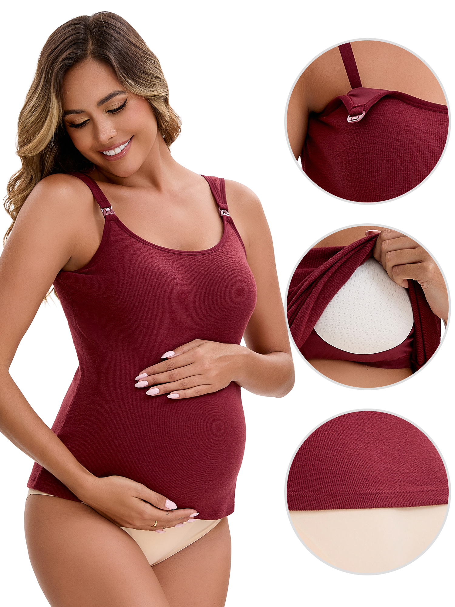 Unique Bargains Women's Maternity Thermal Camisoles with Built-In Bra M Red