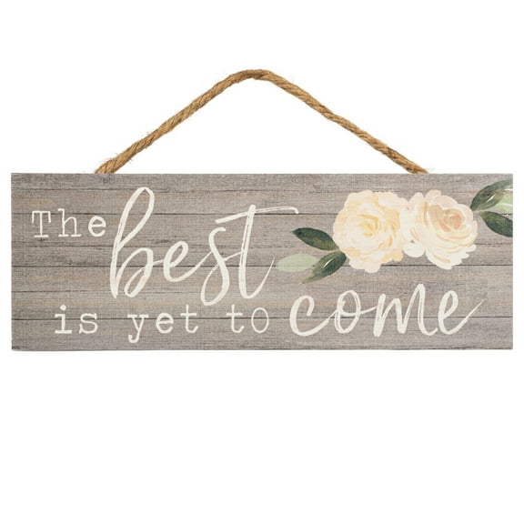 Best Yet to Come Peonies Grey 10 x 3.5 Inch Pine Wood Slat Hanging Wall Sign